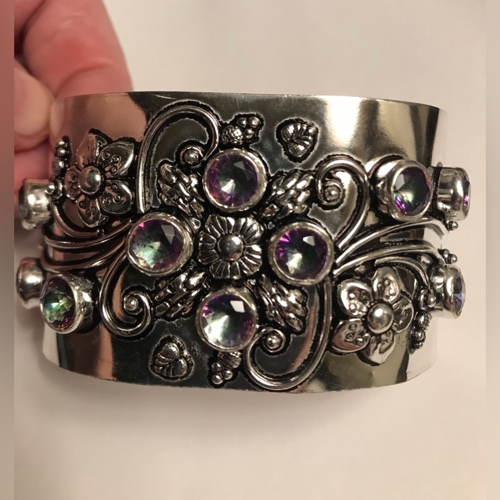 Mystic Topaz Stamped 925 Sterling Silver Cuff Bracelet